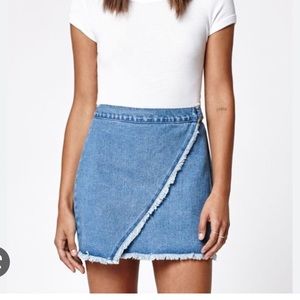 Wrap Fringed Denim Skirt